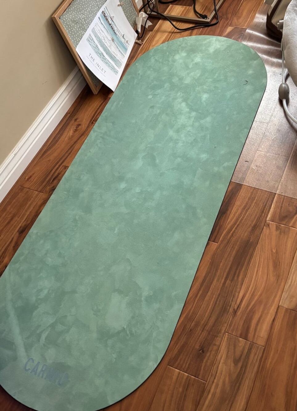 Carmu Yoga Mat Teal Microsuede Rounded Capsule Shape Heavy Weight